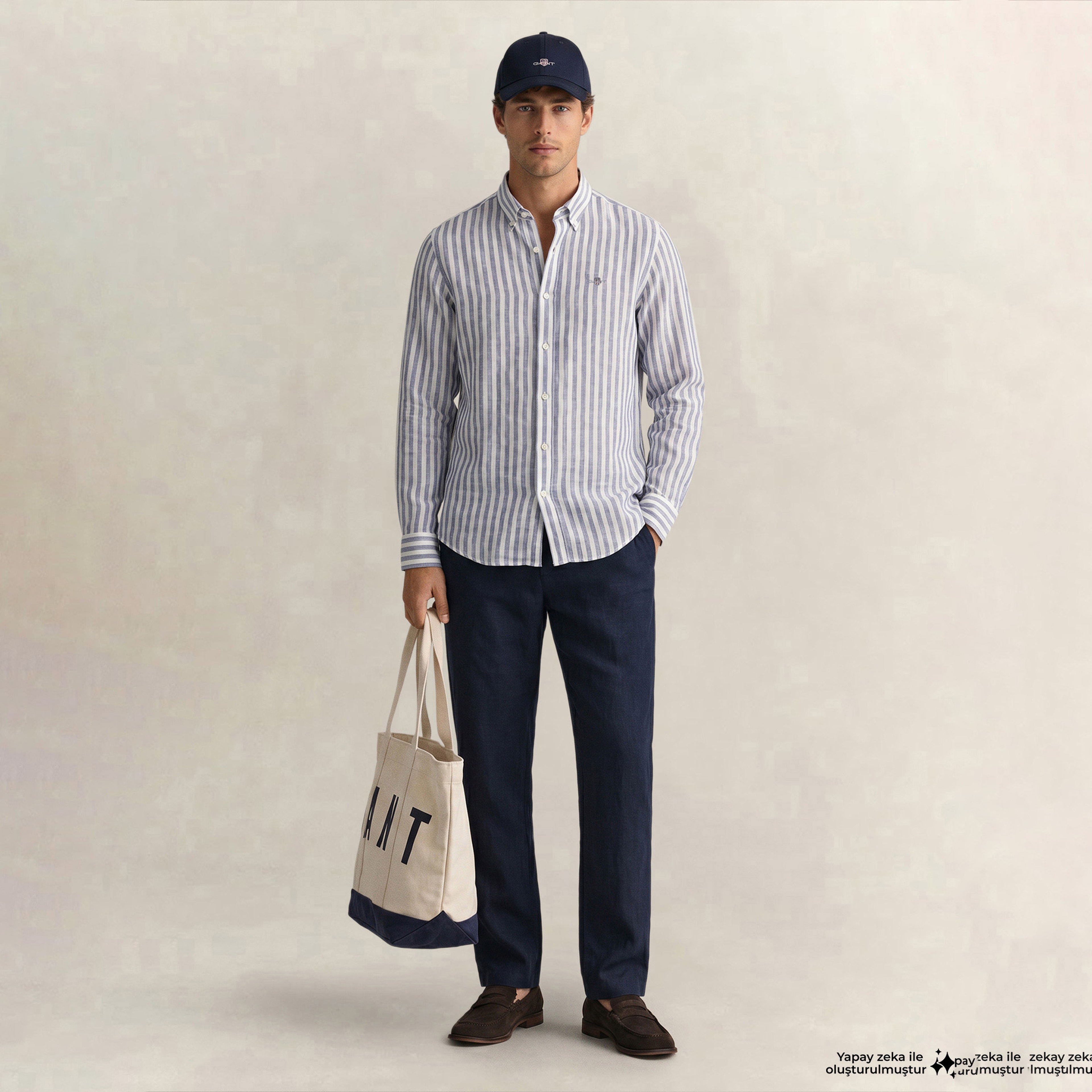 GANT Erkek Mavi Regular Fit Çizgili Logolu Gömlek