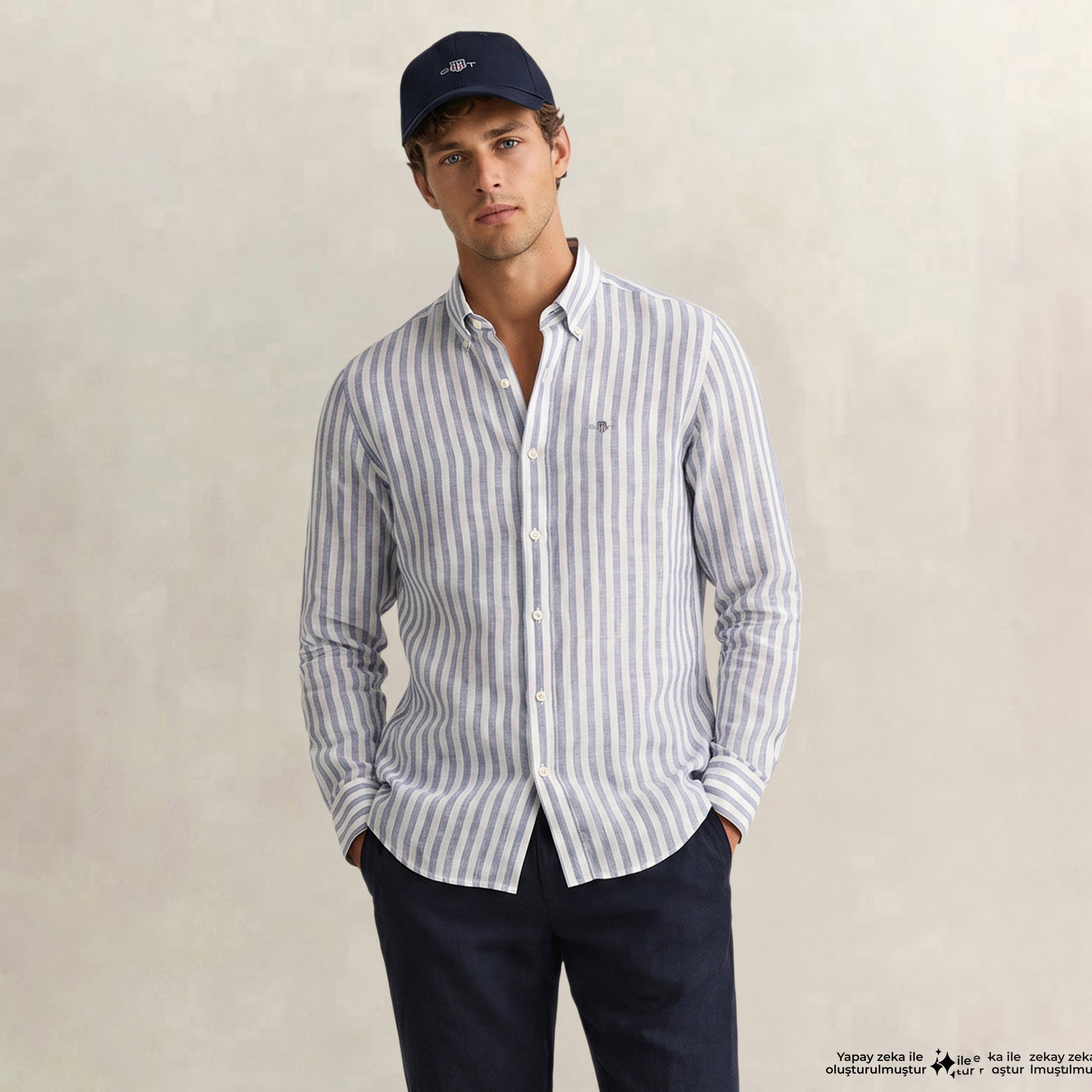 GANT Erkek Mavi Regular Fit Çizgili Logolu Gömlek