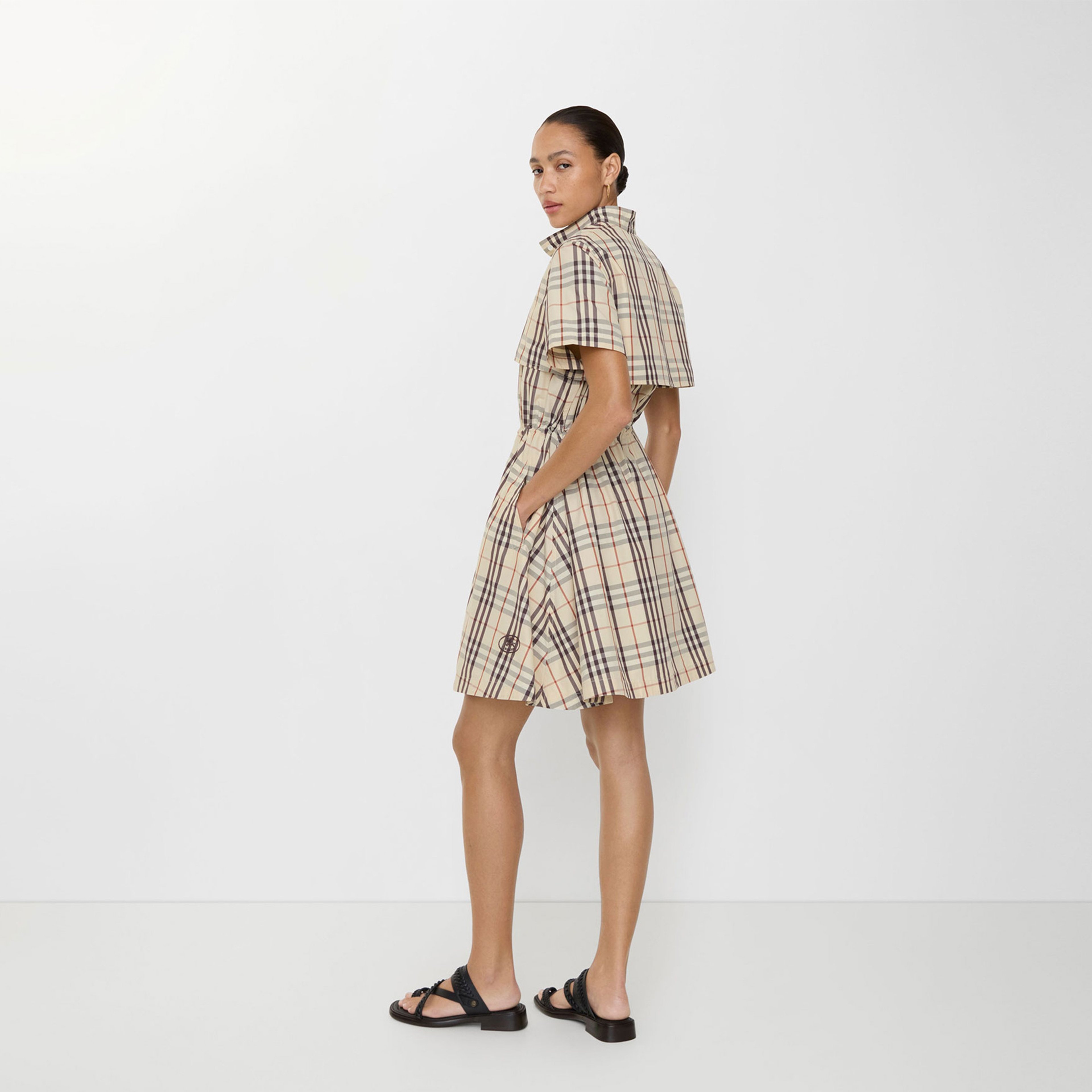 Burberry Check Cotton Kadın Bej Elbise